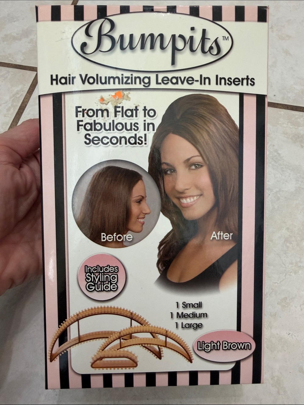 Vintage BUMPITS Hair Volumizing Hair Inserts 3 Sizes Light Brown As Seen on TV